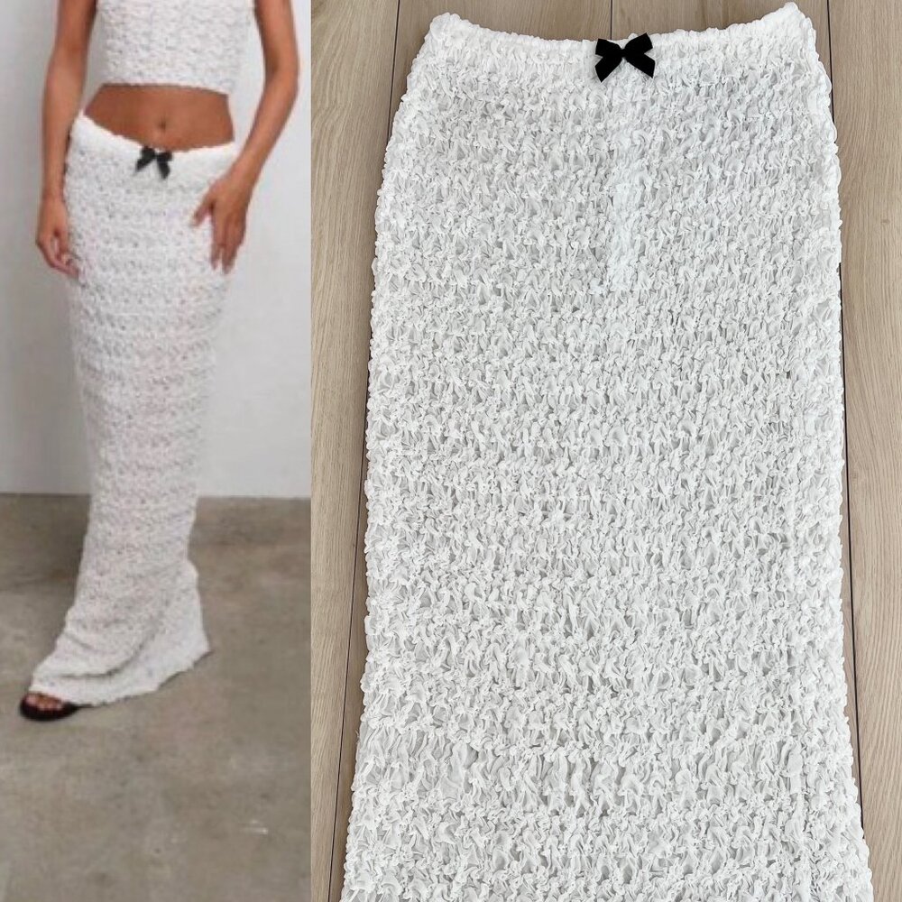 Halden London White Venus Luxury Stretch Bubble Maxi Skirt Size M / Pastel Goth